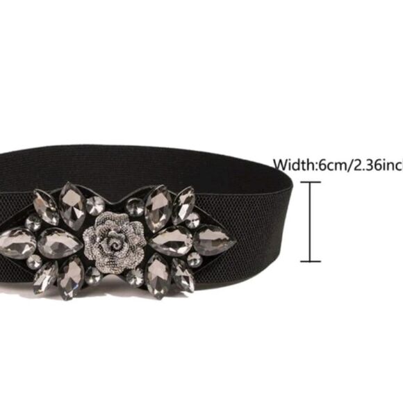 Ornate Rhinestone Black Victorian Stretch Wide Belt - Picture 5 of 6